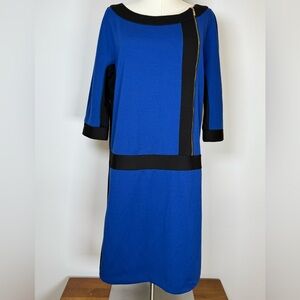 Ellen Tracy Colorblock Shift Dress  Black And Blue 3/4 Sleeve Women’s Size 12